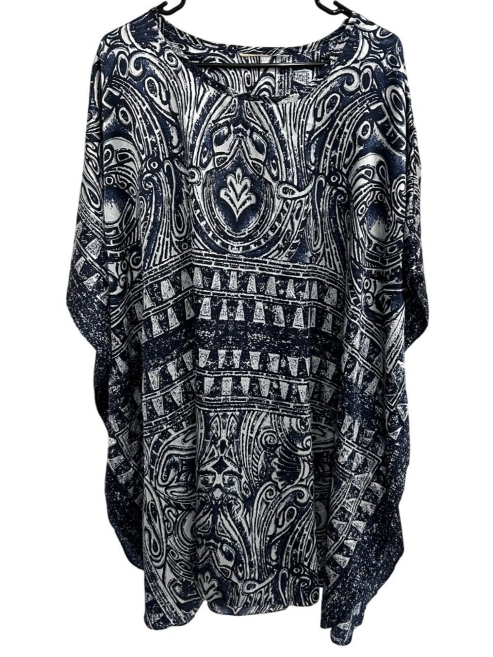 Bohemian Tribal Print Navy & White Womens Poncho Top